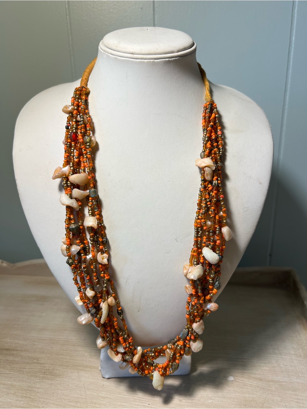 Multistrand Orange Beaded Shell Necklace - Unbranded